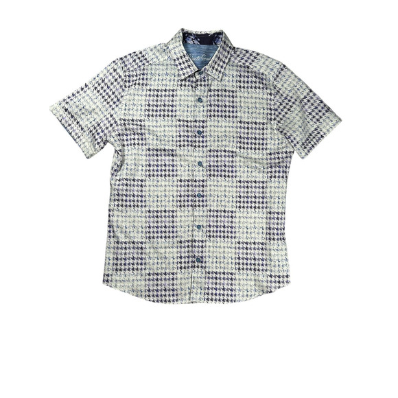 Robert Graham Short Sleeve Button Up Shirt Mens L Classic Fit Houndstooth Mirage - Picture 1 of 6